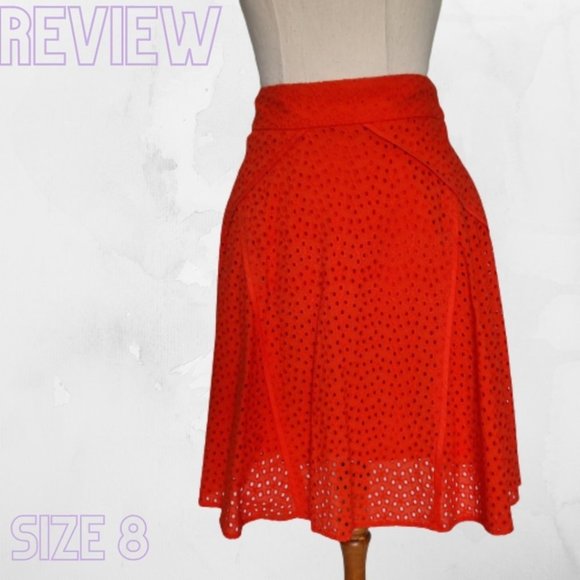 Review Dresses & Skirts - Review Bright Orange Cotton Eyelet A-Line Skirt Size 8